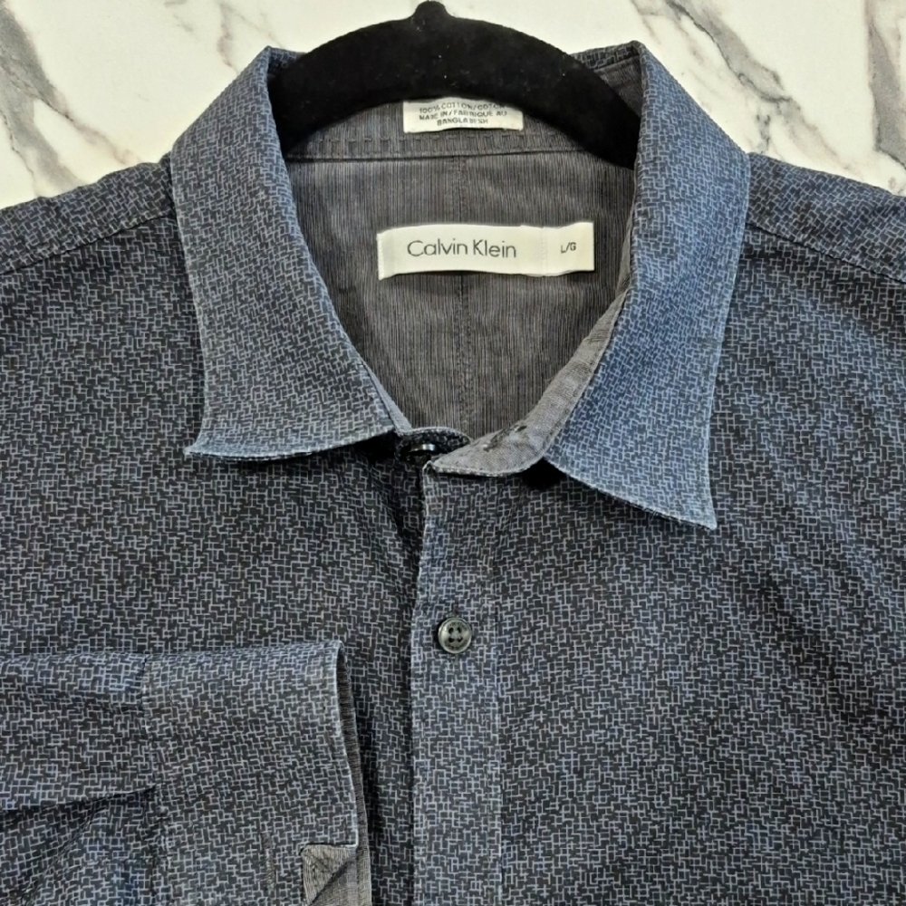 Calvin Klein Long Sleeve Patterned Shirt, Large Black